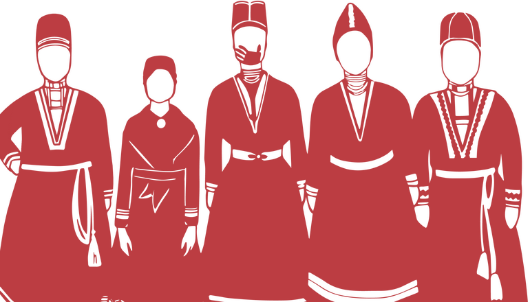 illustration med samiska kvinnor från olika områden